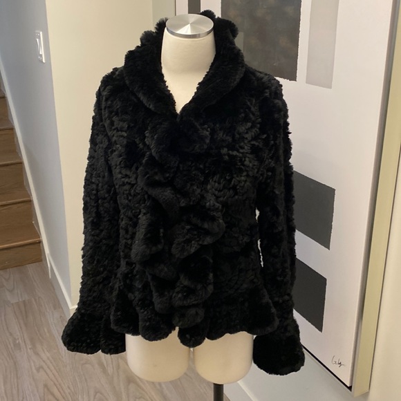 Rabbit fur black jacket - Picture 1 of 8